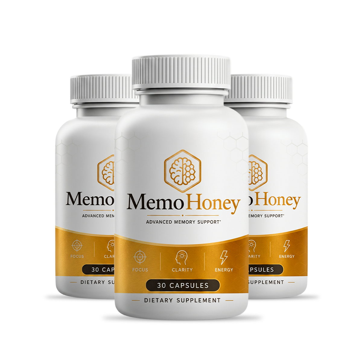 MemoHoney memory and focus support supplement bottles